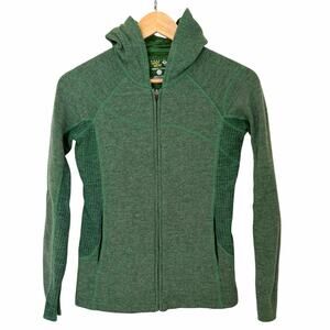 MOUNTAIN HARDWEAR Women's Wool Blend Zip Up Hoodie Sweater Jacket Green, Small